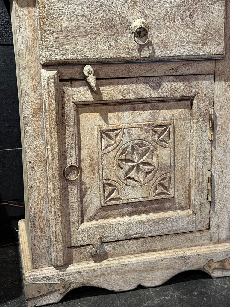 Wood Carved Single Drawer Bedside Table