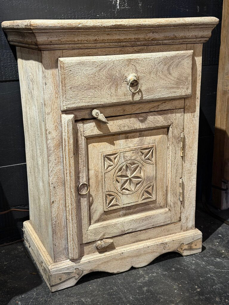 Wood Carved Single Drawer Bedside Table