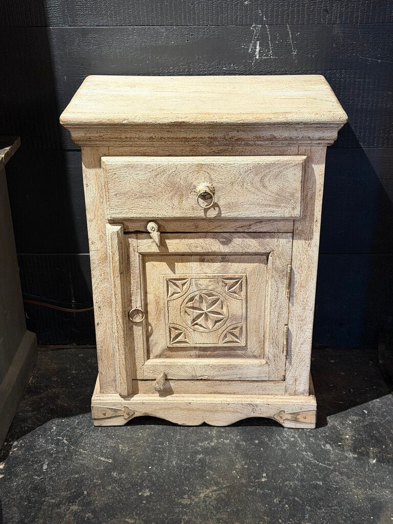 Wood Carved Single Drawer Bedside Table