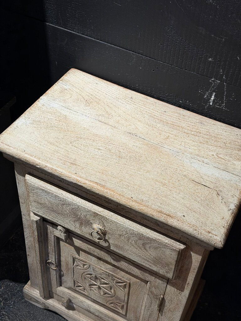Wood Carved Single Drawer Bedside Table
