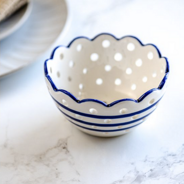 Blue Stripe Ceramic Colander