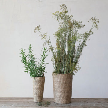 Hand Woven Seagrass Basket + Faux Leather Handle