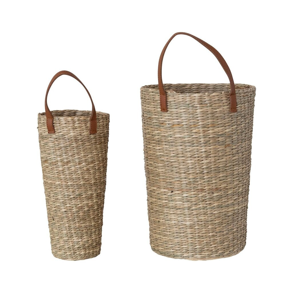 Hand Woven Seagrass Basket + Faux Leather Handle