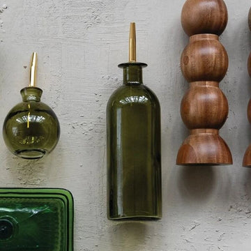 Olive Glass Oil Cruet + Metal Stopper