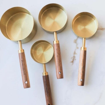 Wood Handle & Brass Measuring Cup Set