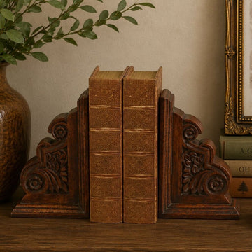 Sculpted Dark Wood Bookends- Set