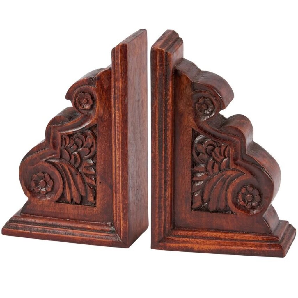 Sculpted Dark Wood Bookends- Set