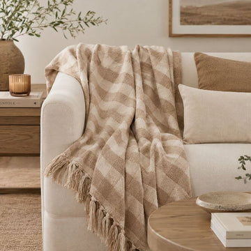 Tan Gingham Throw