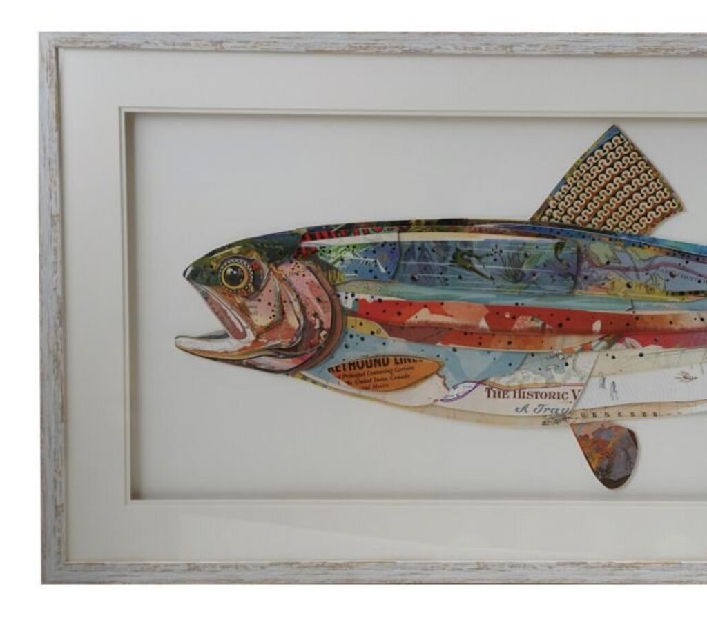 Paper Collage Trout Shadow Box