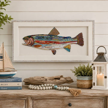 Paper Collage Trout Shadow Box