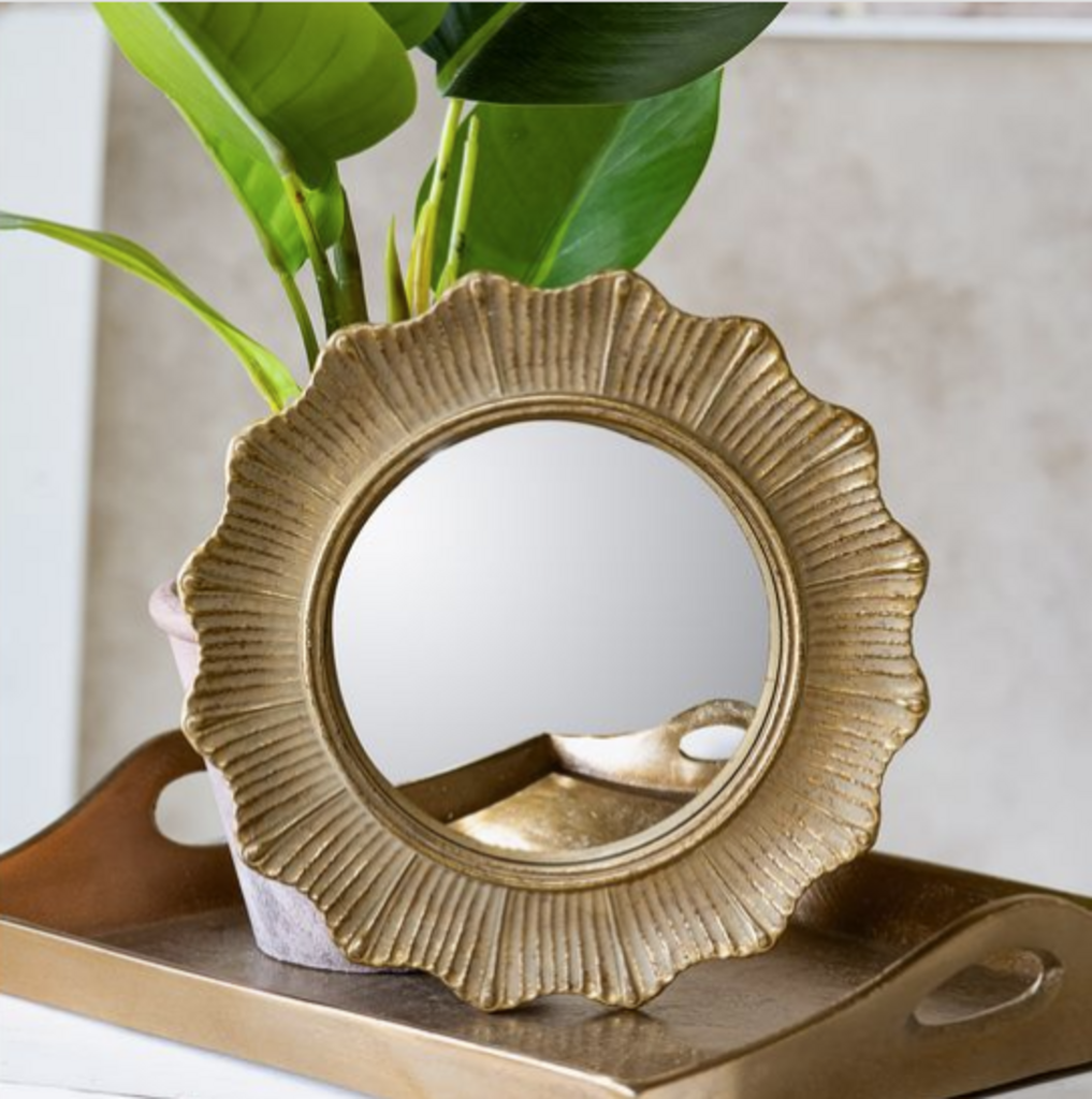 Round Scalloped Gold Edge Mirror