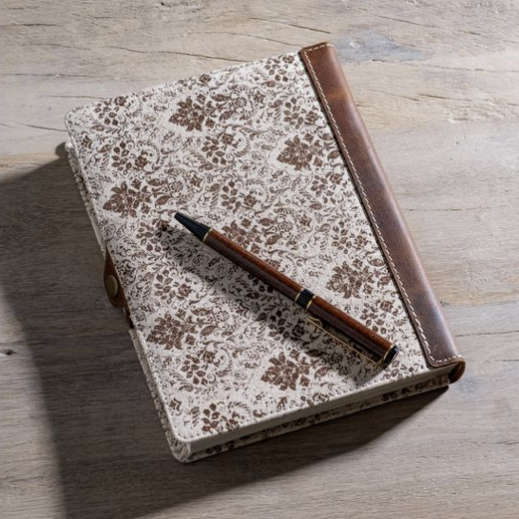 Brown Fleur Canvas & Leather Journal
