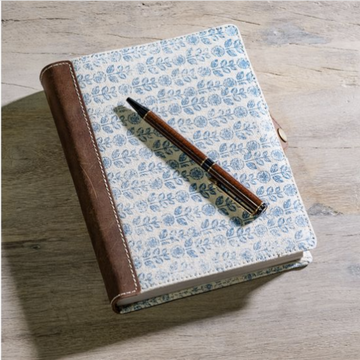 Blue Floral Canvas & Leather Journal