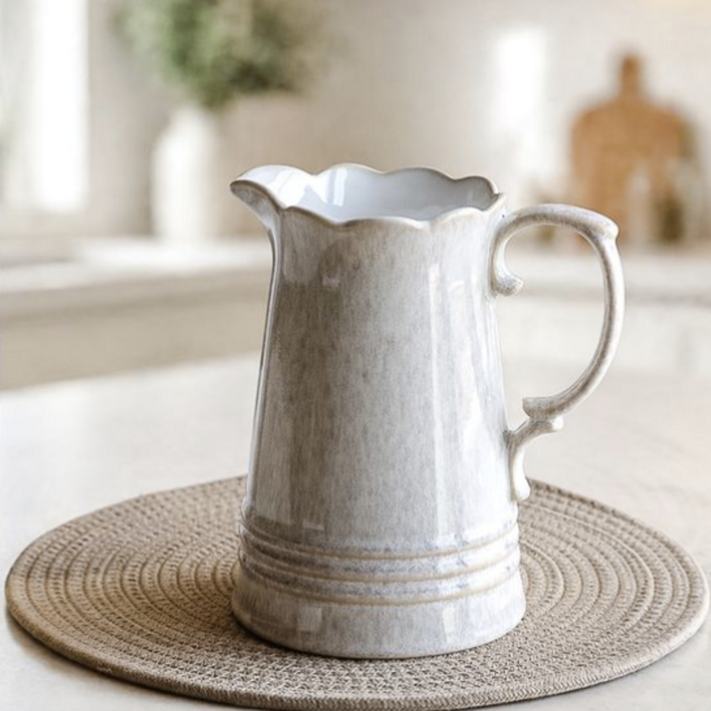 Scallop Edge Beige Ceramic Pitcher