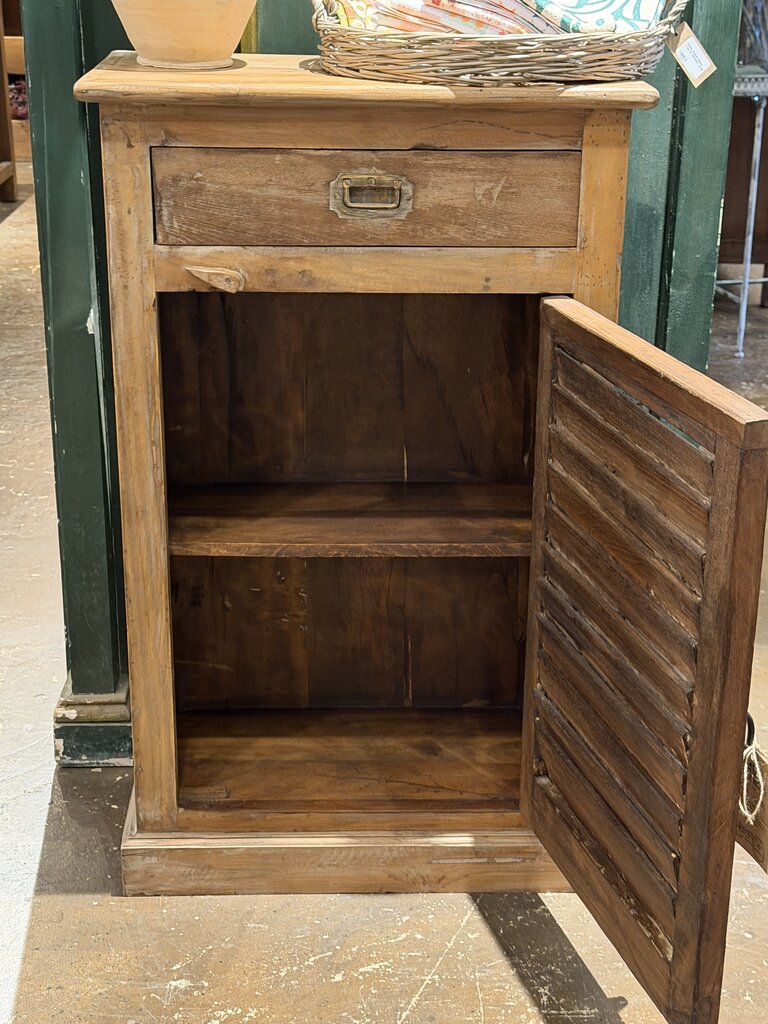 Wooden Shutter Door Bedside Table
