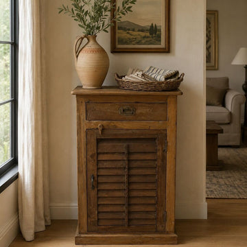 Wooden Shutter Door Bedside Table