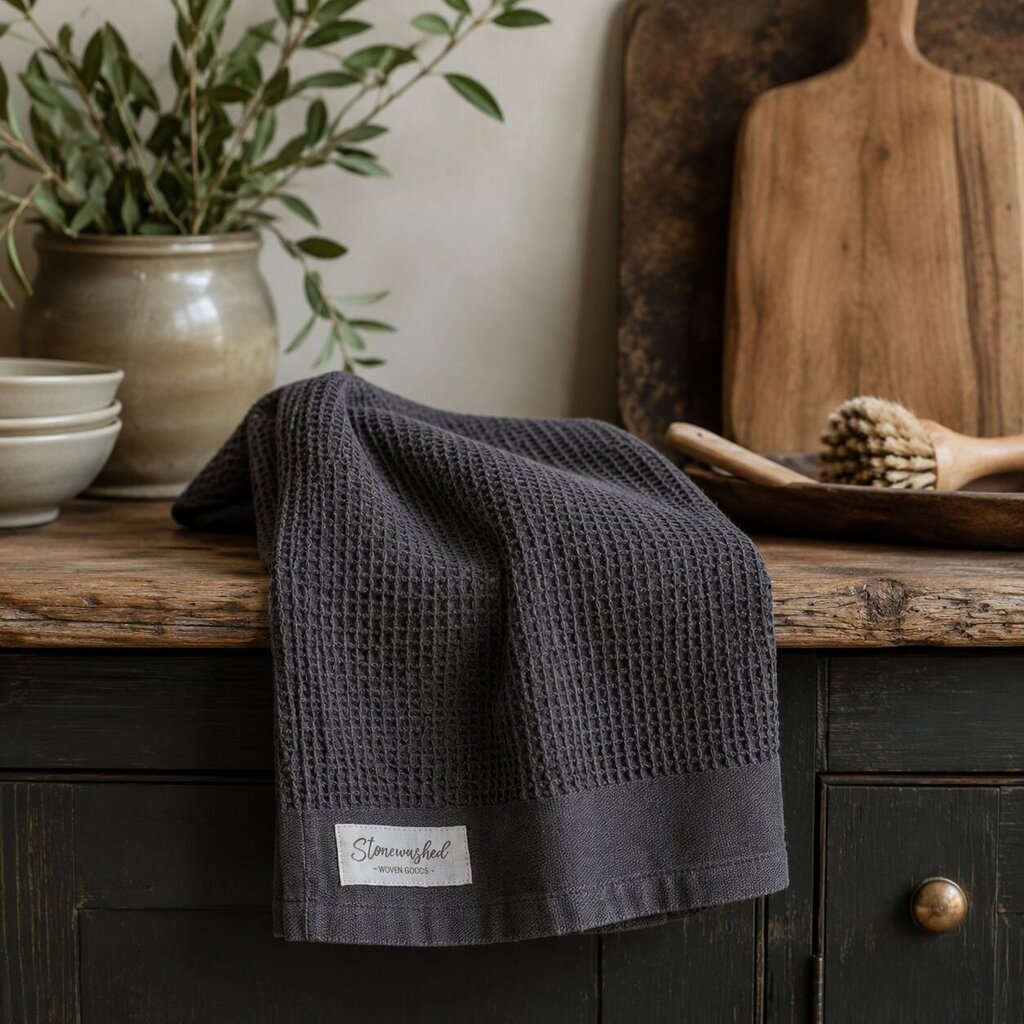 Granite Grey Washed Waffle Dishtowel