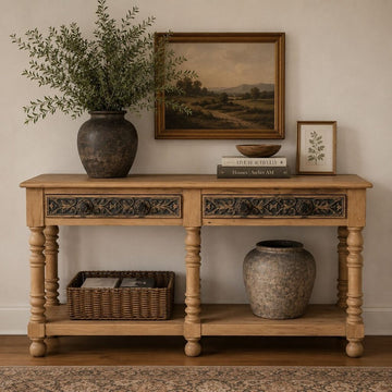 Carved 2 Drawer Console Table