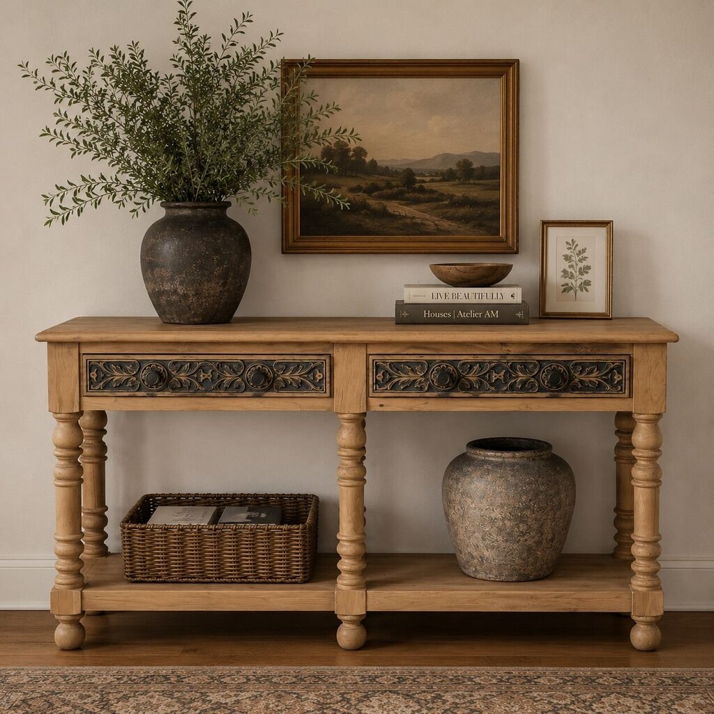 Carved 2 Drawer Console Table