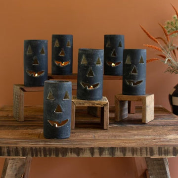 Tall Black Clay Jack-O-Lantern