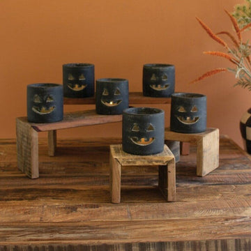 Short Black Clay Jack- O- Lanten