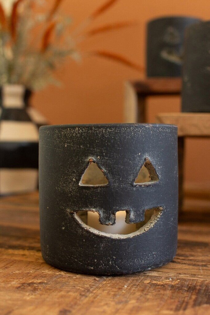 Short Black Clay Jack- O- Lanten
