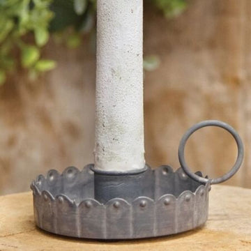 Antiqued Scalloped Metal Taper Holder