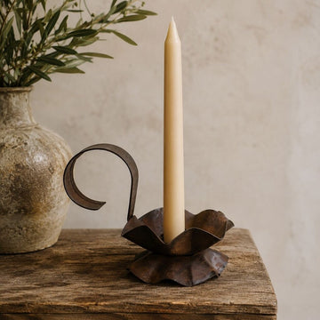 Rusty Metal Flower Taper Holder w/ Handle