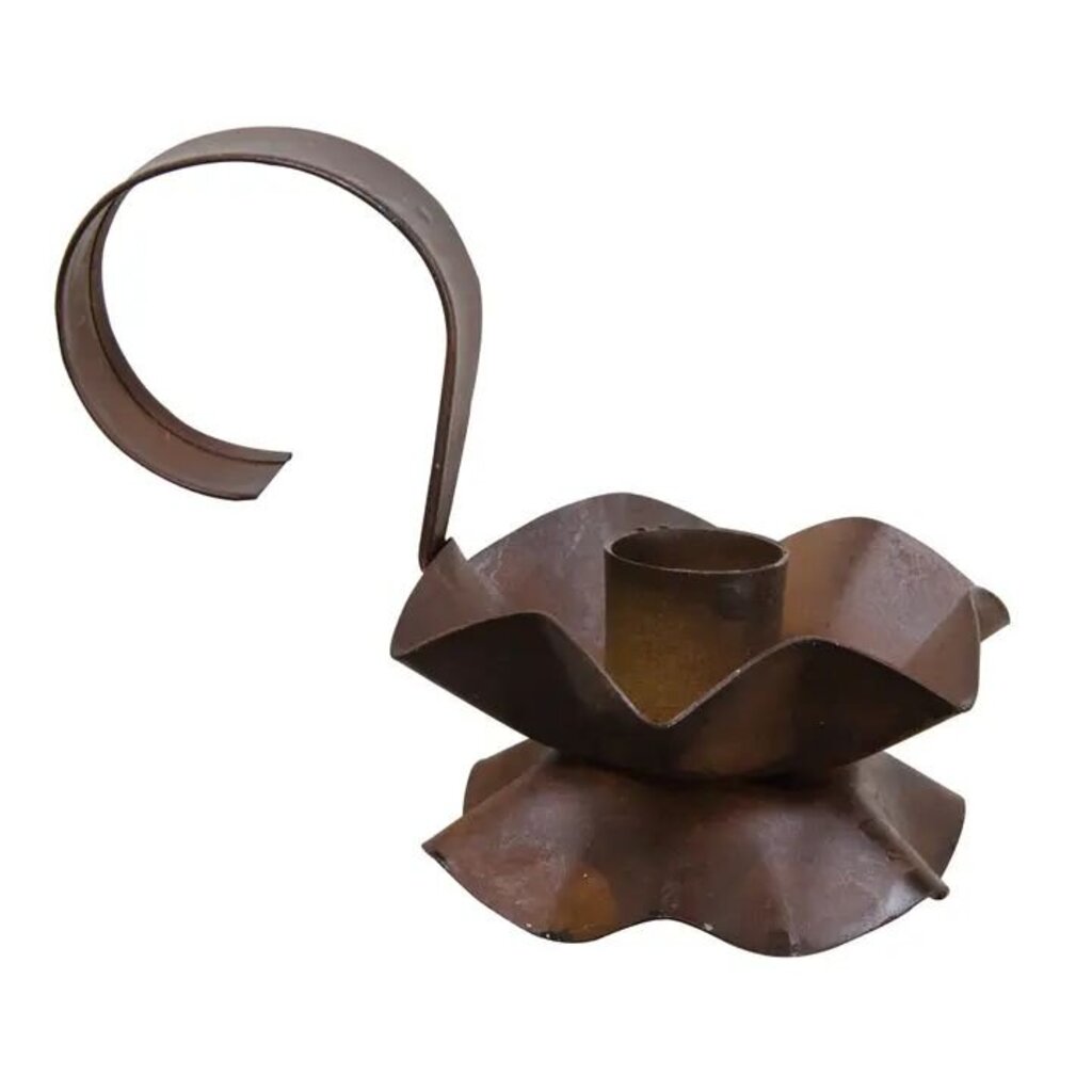 Rusty Metal Flower Taper Holder w/ Handle