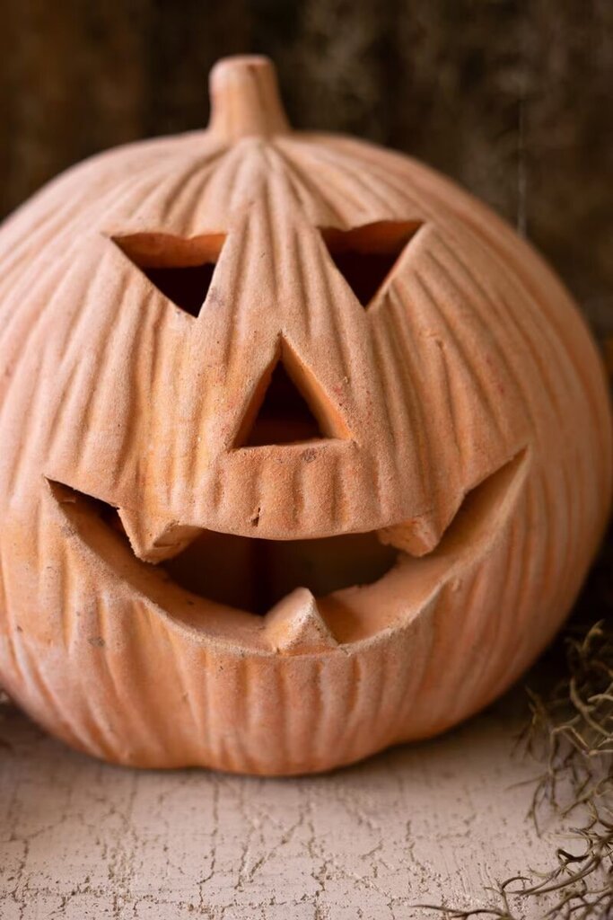 Carved Terracotta Jack-O-Lantern