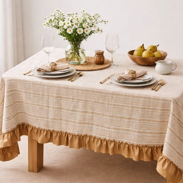 Beige Checkered Tablecloth + Ruffled Hem