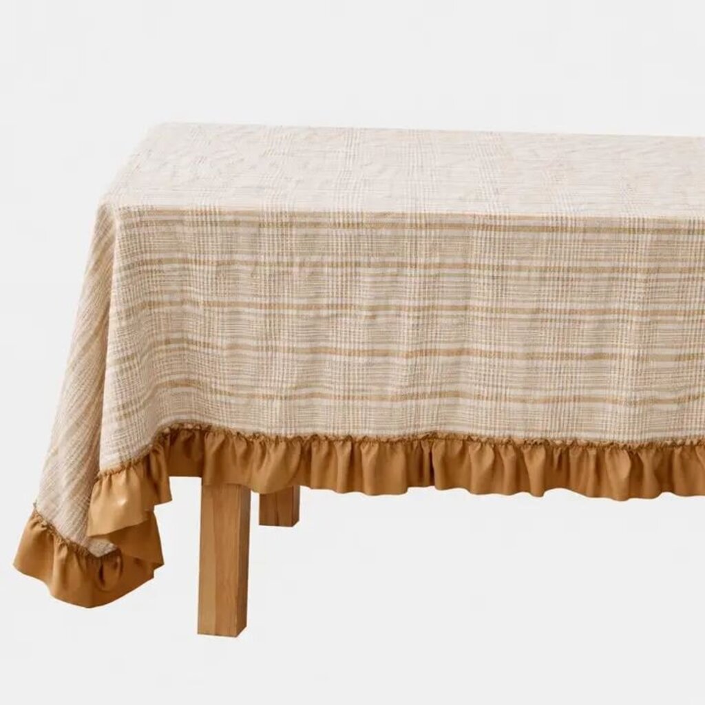 Beige Checkered Tablecloth + Ruffled Hem
