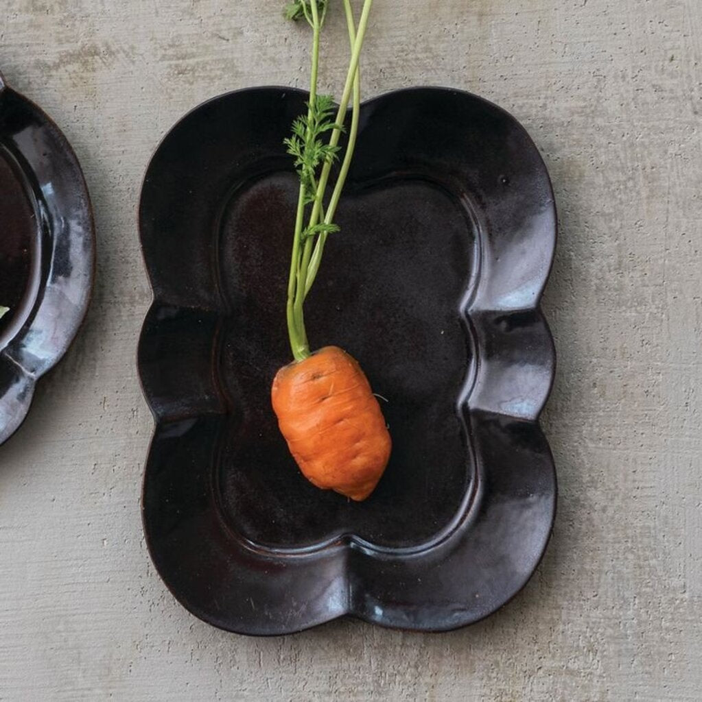 Stoneware Rectangle Scalloped Brown Plate