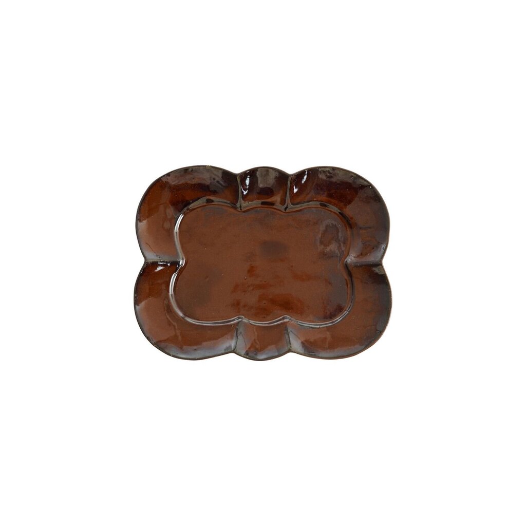 Stoneware Rectangle Scalloped Brown Plate