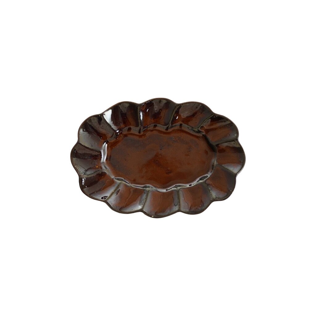 Stoneware Oval Scalloped Brown Plate