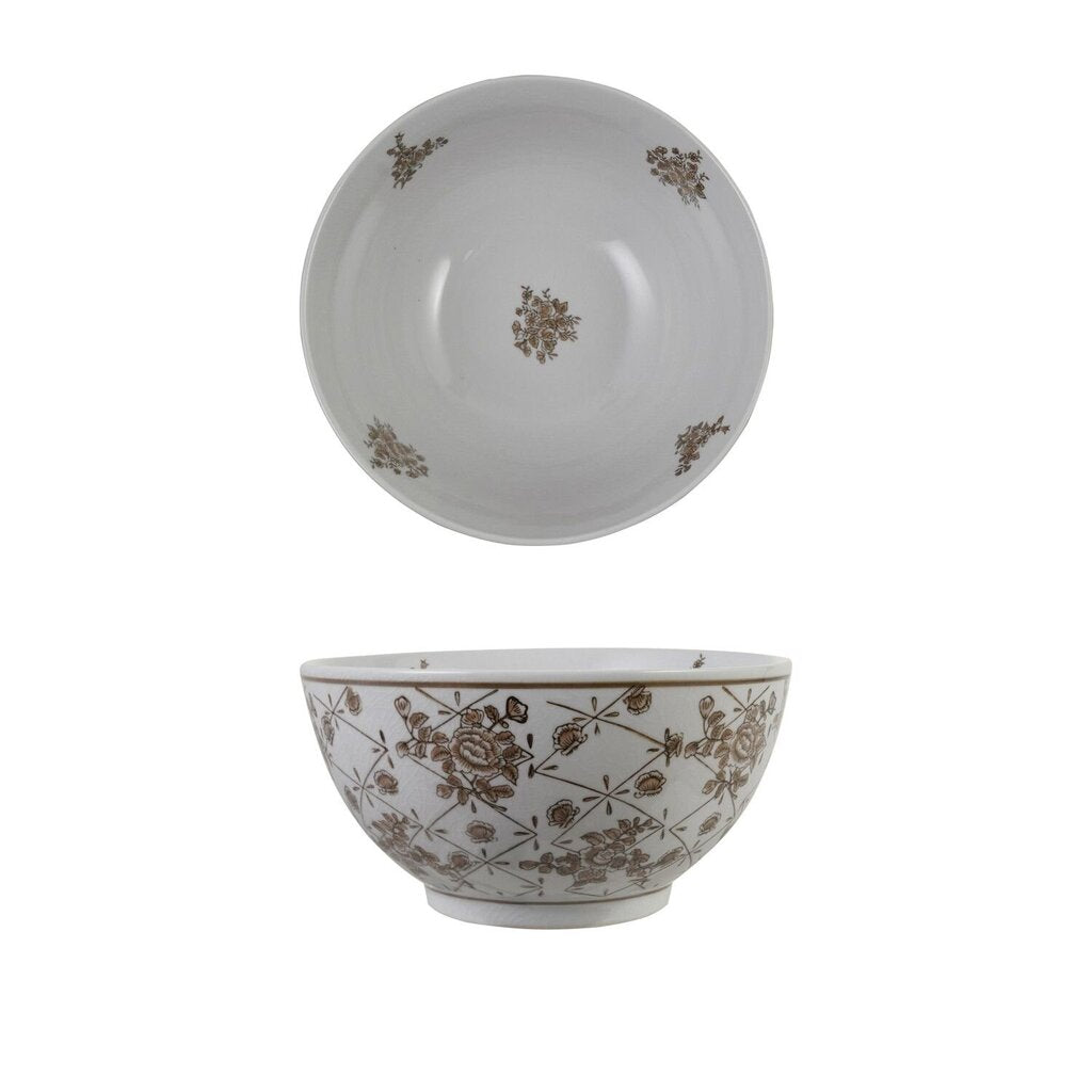 Hand-Painted Stoneware Bowl w/ Floral Pattern