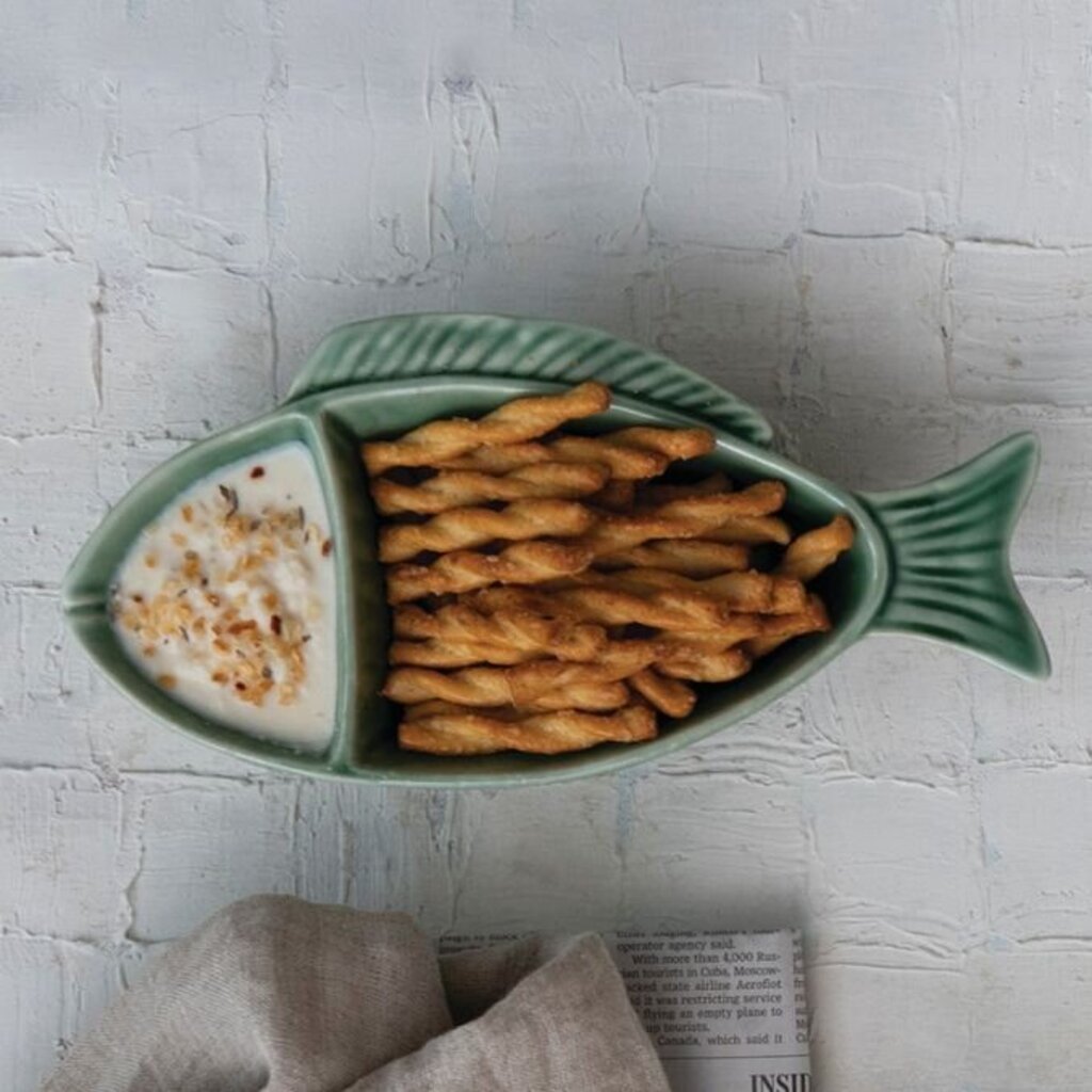 Stoneware Fish Shaped Dish + Two Sections