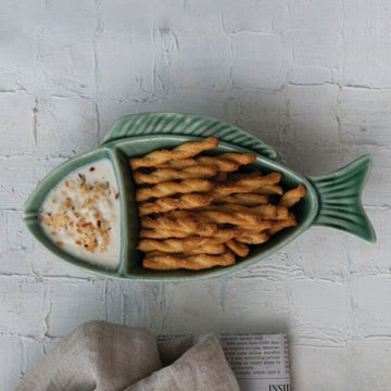 Stoneware Fish Shaped Dish + Two Sections