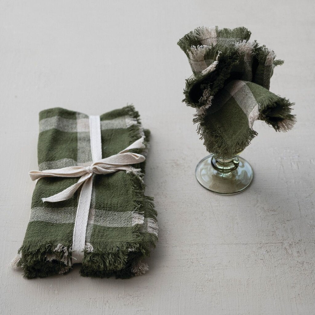 Pretty Green Check Linen Yarn Napkin