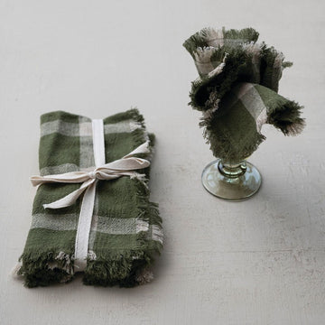 Pretty Green Check Linen Yarn Napkin