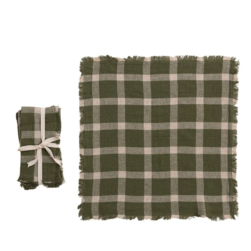 Pretty Green Check Linen Yarn Napkin