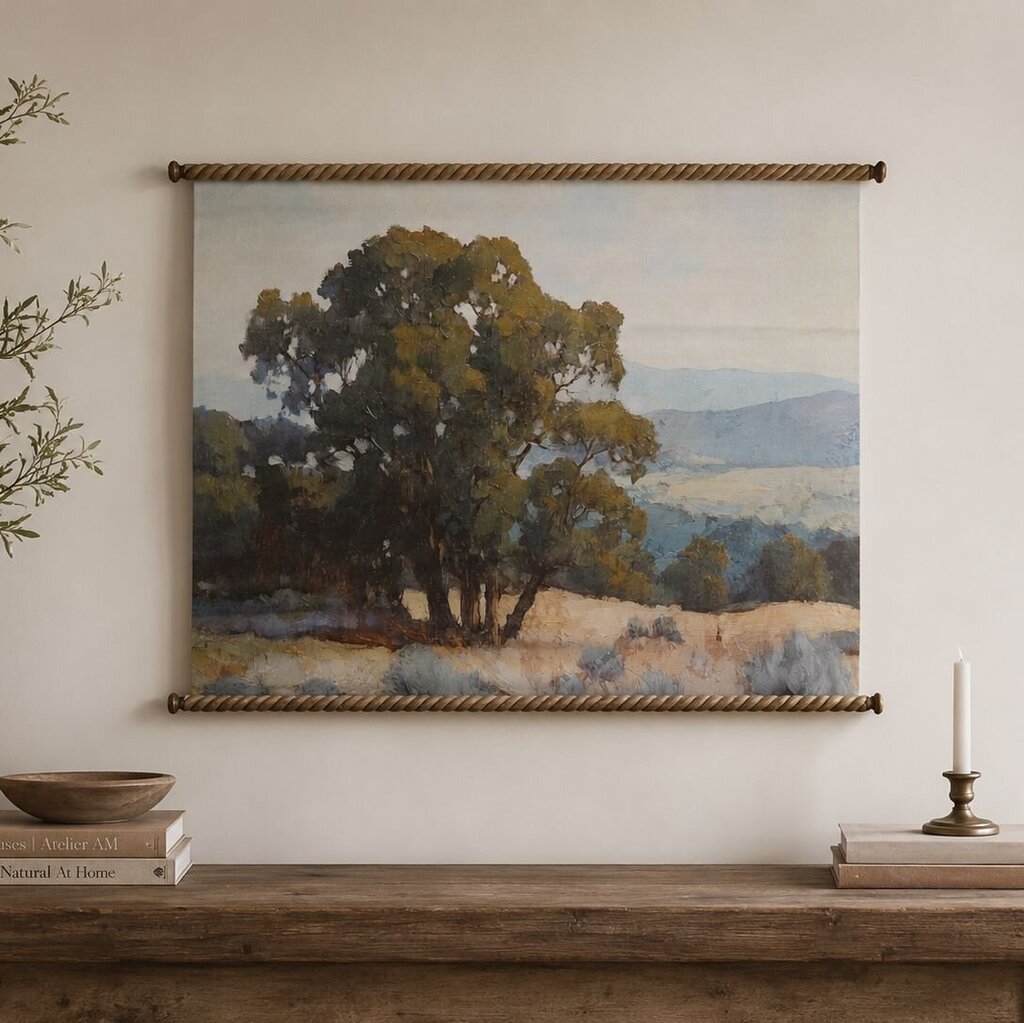 Carved Scroll Wood Canvas Landscape Art