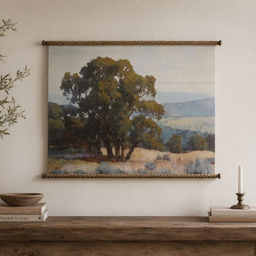 Carved Scroll Wood Canvas Landscape Art