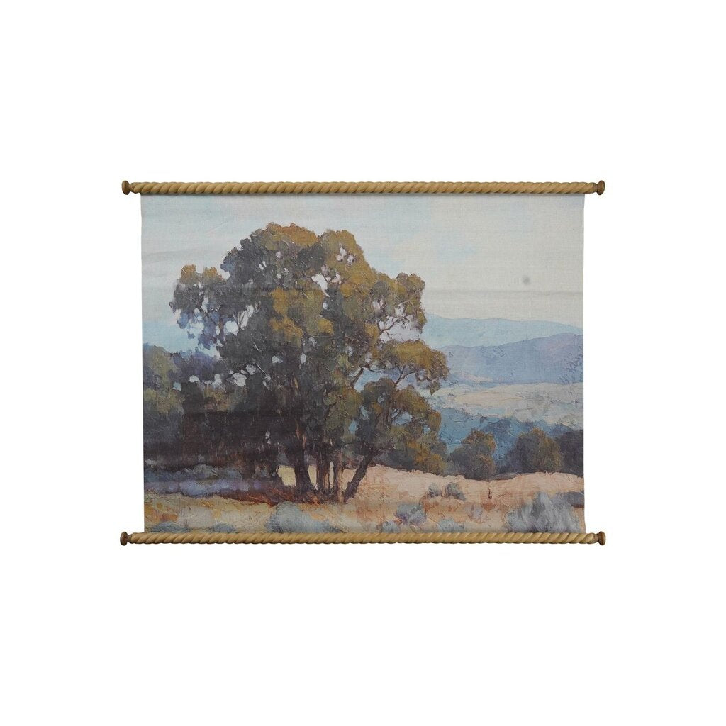 Carved Scroll Wood Canvas Landscape Art