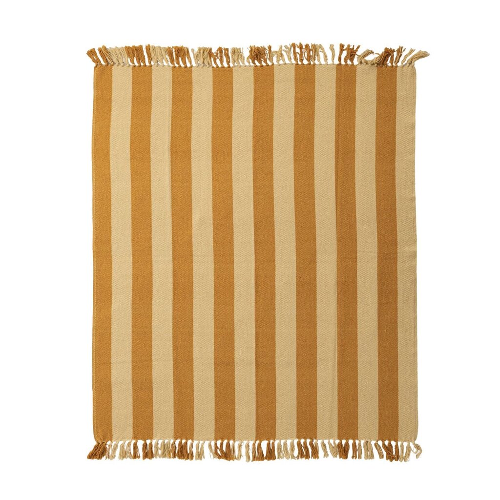 Recycled Yellow Striped Throw + Fringe