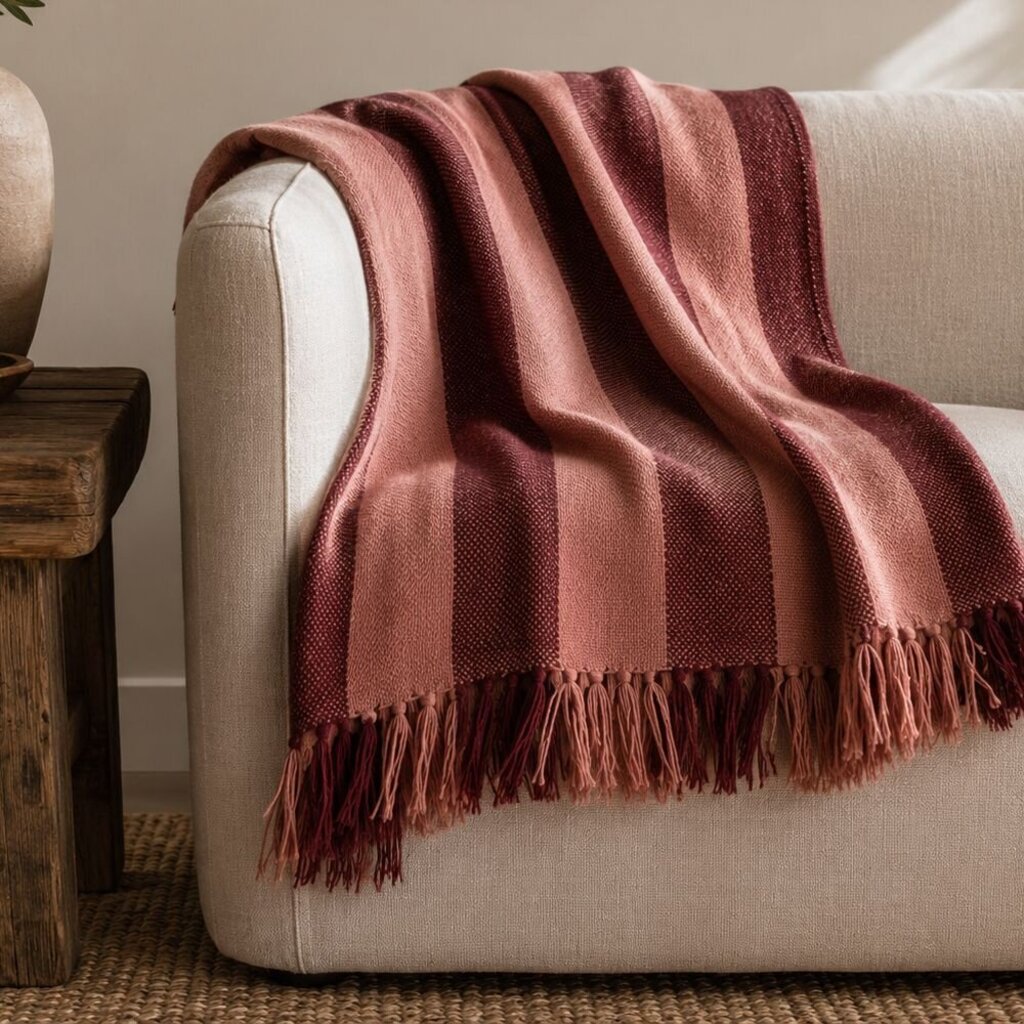 Recycled Berry Striped Throw + Fringe