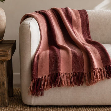 Recycled Berry Striped Throw + Fringe