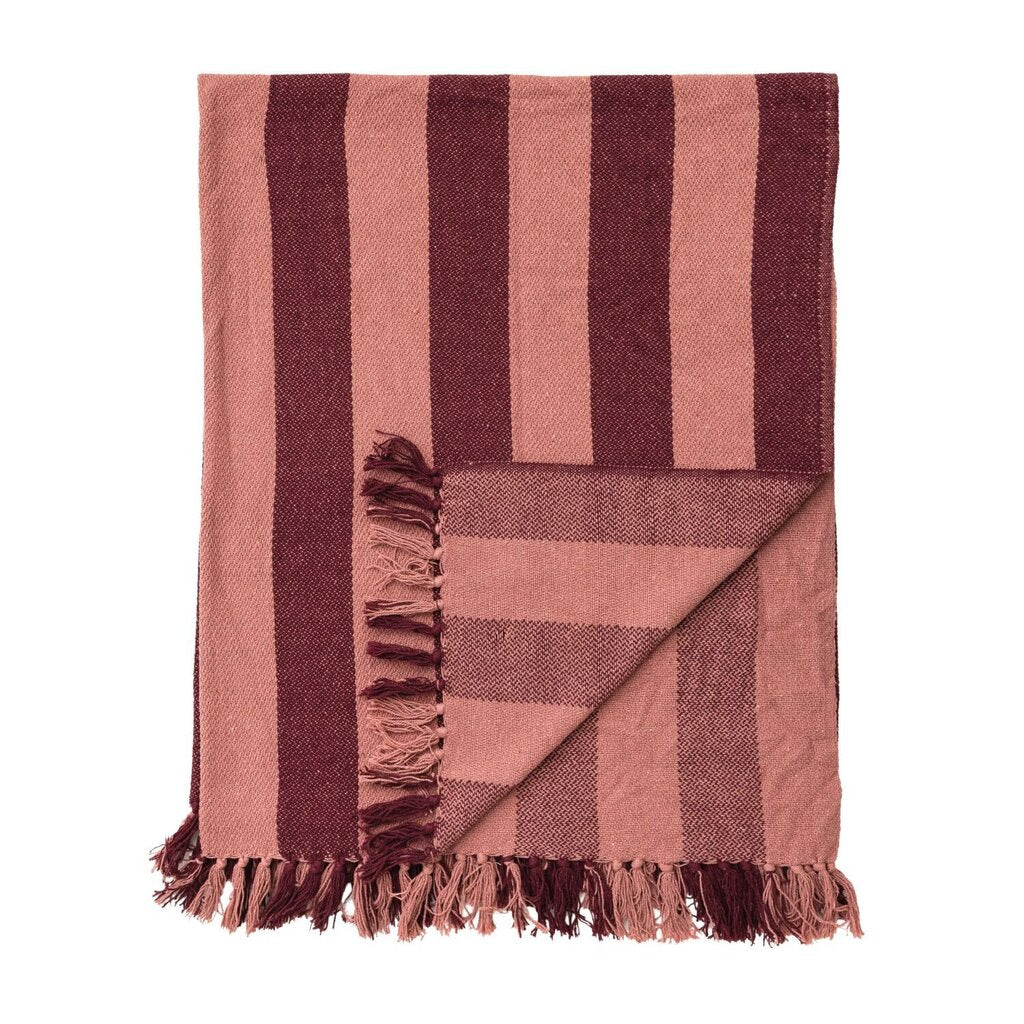 Recycled Berry Striped Throw + Fringe