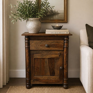 Dark Wood Single Door Bedside Table