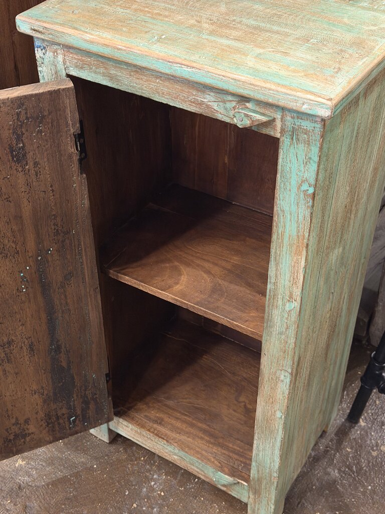 Green Carved Single Door Bedside Cabinet